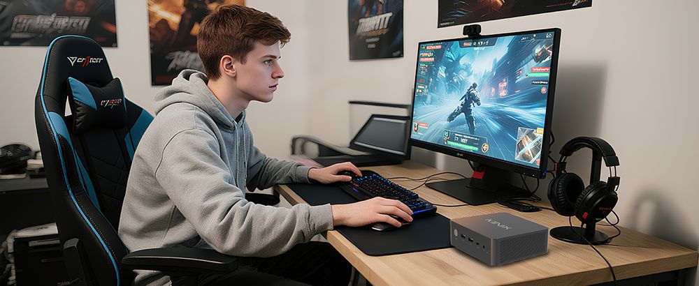 MINIX NGC NR774 Mini PC,  AMD Ryzen 7 8745HS 8 Cores Max 4.9GHz, 32GB RAM 1TB SSD, 2*USB-C + HDMI + DP Quad Screen Display, WiFi 6E Bluetooth 5.2, 2*USB3.2, 2*2.5G RJ45, 1*Audio