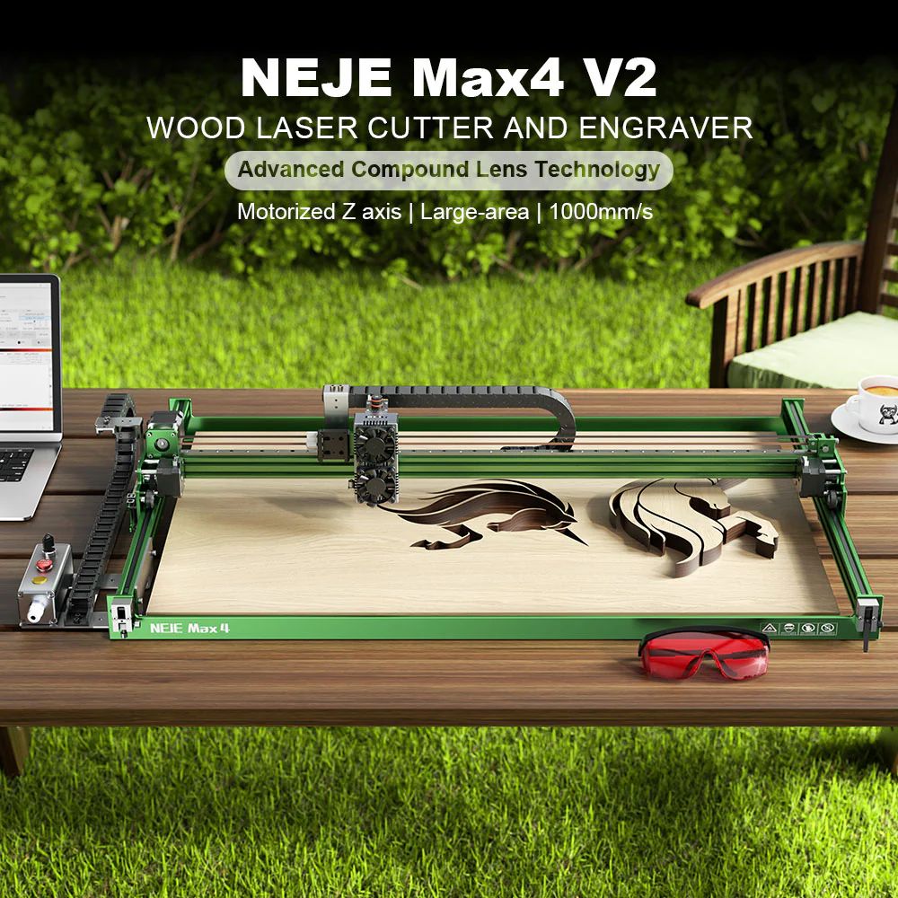 NEJE Max4 V2 E80 20W l&eacute;zergrav&iacute;roz&oacute; &eacute;s v&aacute;g&oacute;, motoros Z-tengely, 1000 mm/s gyors sebess&eacute;g, 750&times;460mm