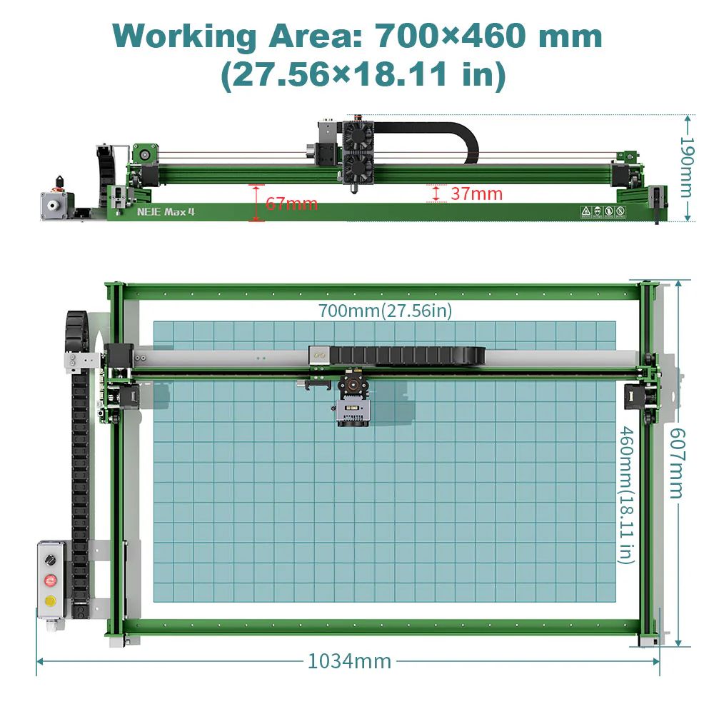 NEJE Max4 V2 E80 20W laserový gravírovací a rezací stroj, motorizovaná os Z, rýchla rýchlosť 1000 mm/s, 750*460 mm
