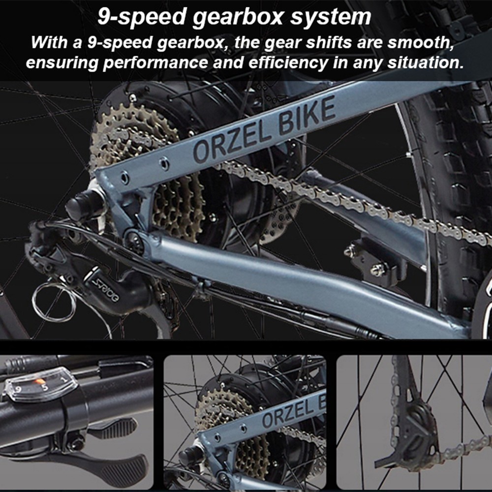 ORZELEBIKE M49 Electric Bike, 500W Motor, 48V 20AH Battery, 27.5 palcové pneumatiky, max. rýchlosť 45 km/h, max. dojazd 180 km, hydraulické brzdy Shimano, predný vidlicový tlmič, 9 rýchlostí, LCD displej - modrý