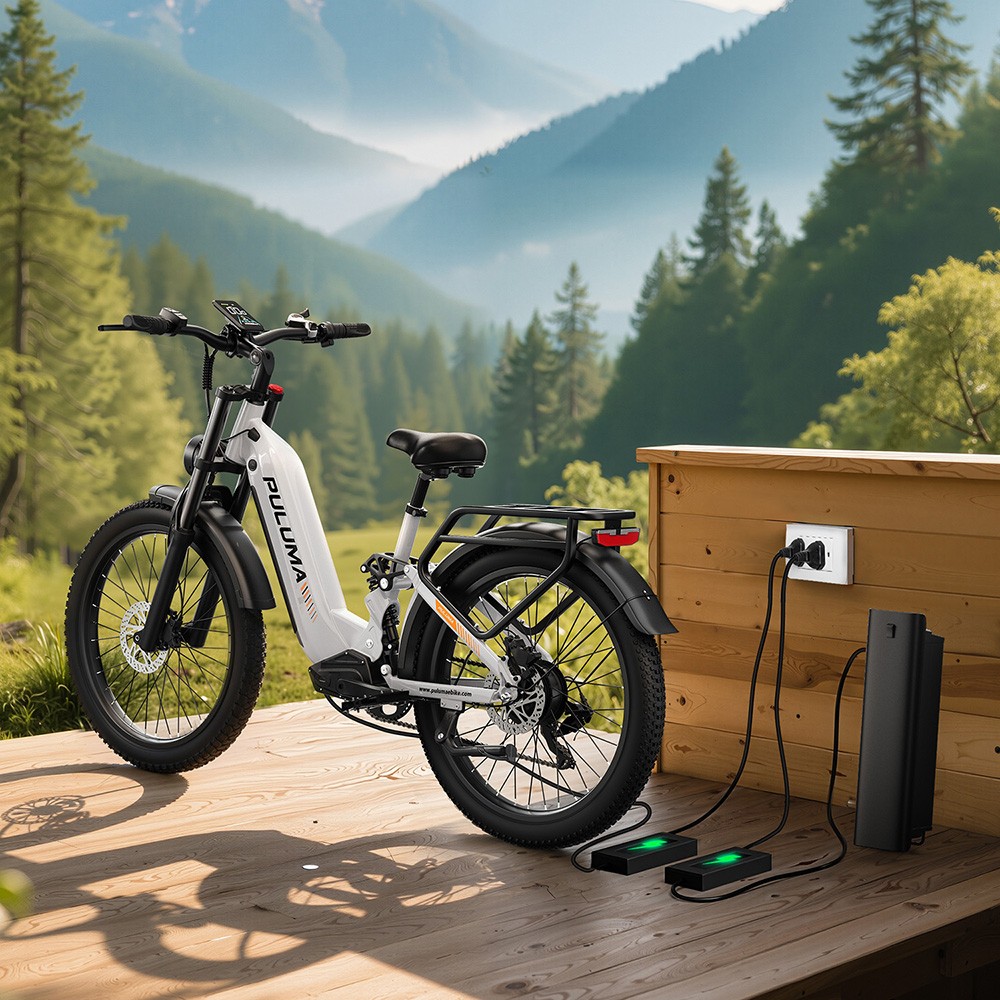 Elektrobicykel PULUMA PE97, 500W motor, 48V 20Ah batéria, 26-palcové pneumatiky, max. rýchlosť 40 km/h, dojazd 150 km, hydraulické olejové brzdy, uzamykateľný tlmič, 7-rýchlostný prevod Shimano, LCD displej
