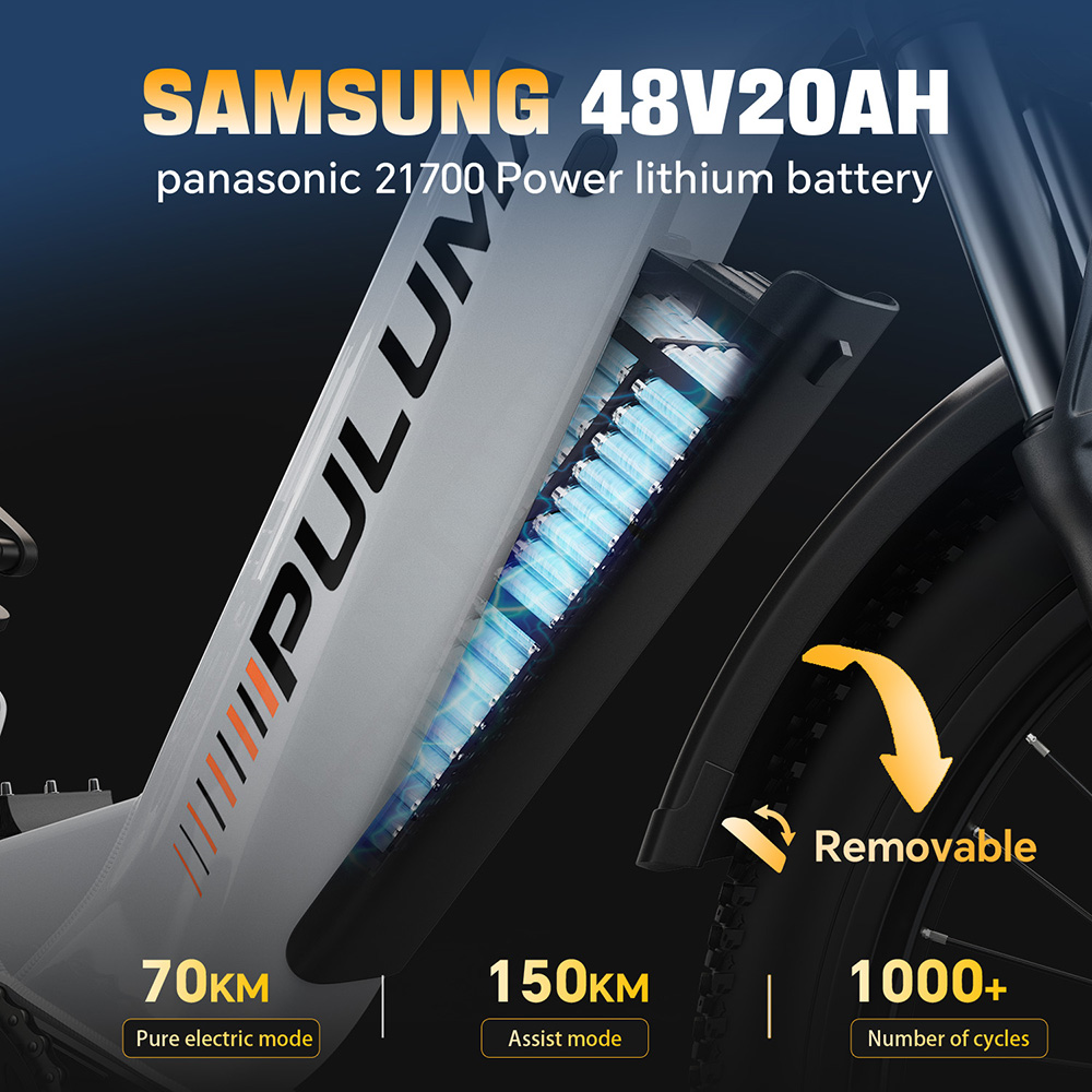 PULUMA PE97 Pro Electric Bike, 500W*2 motor, 48V 20Ah batéria, 26 palcové pneumatiky, max. rýchlosť 40km/h, dojazd 150km, hydraulické olejové brzdy, uzamykateľný tlmič, Shimano 7 rýchlostí, LCD displej