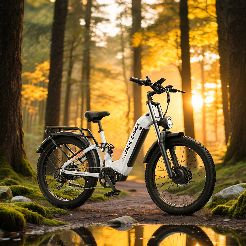 PULUMA PE97 Pro Electric Bike, 500W*2 motor, 48V 20Ah batéria, 26 palcové pneumatiky, max. rýchlosť 40 km/h, dojazd 150 km, hydraulické olejové brzdy, uzamykateľný tlmič, Shimano 7 rýchlostí, LCD displej
