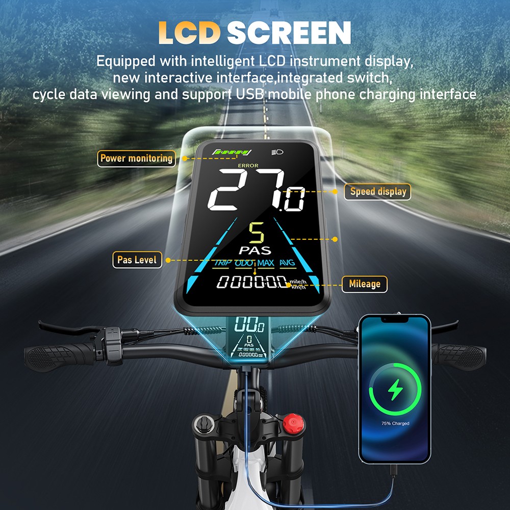 PULUMA PE97 Pro Electric Bike, 500W*2 motor, 48V 20Ah batéria, 26 palcové pneumatiky, max. rýchlosť 40km/h, dojazd 150km, hydraulické olejové brzdy, uzamykateľný tlmič, Shimano 7 rýchlostí, LCD displej