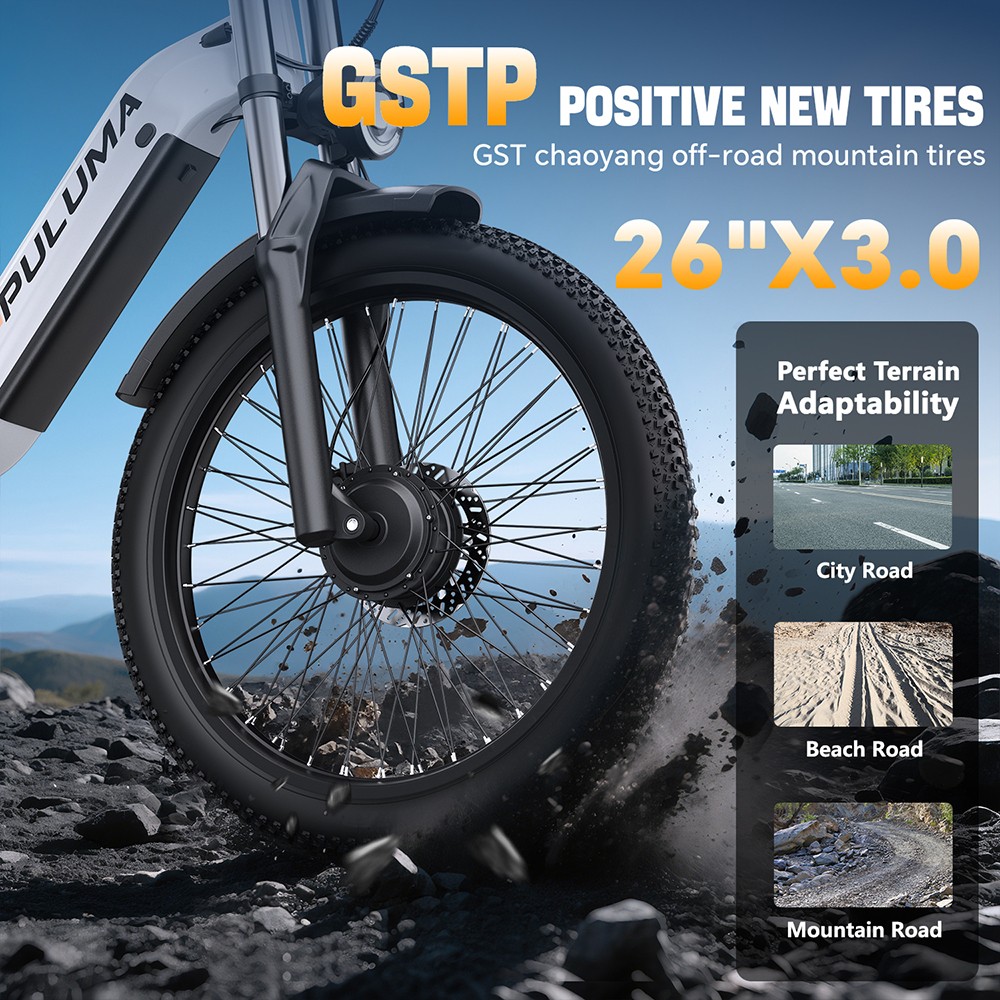 PULUMA PE97 Pro Electric Bike, 500W*2 motor, 48V 20Ah batéria, 26 palcové pneumatiky, max. rýchlosť 40km/h, dojazd 150km, hydraulické olejové brzdy, uzamykateľný tlmič, Shimano 7 rýchlostí, LCD displej