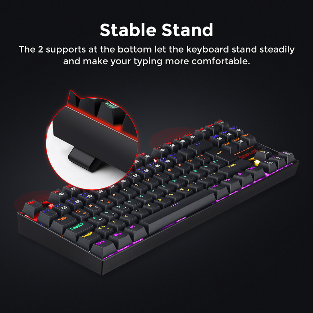 Refurbished Redragon K552 Rainbow Backlight TKL Mechanical Keyboard Compact 88 Keys QWERTZ German Layout Red Switch - Black