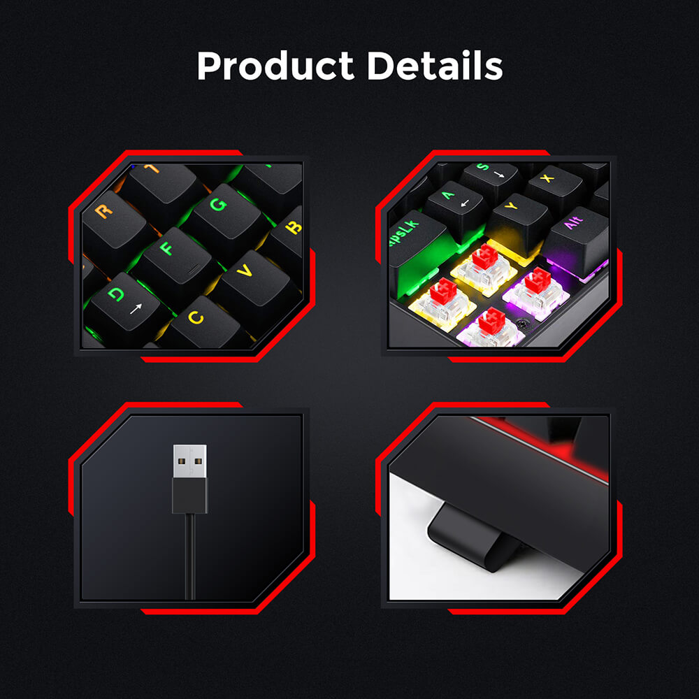 Refurbished Redragon K552 Rainbow Backlight TKL Mechanical Keyboard Compact 88 Keys QWERTZ German Layout Red Switch - Black