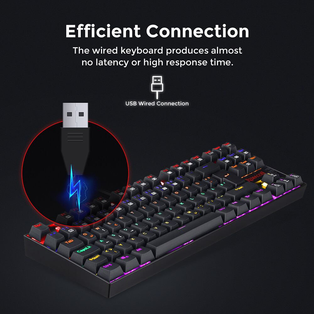 Refurbished Redragon K552 Rainbow Backlight TKL Mechanical Keyboard Compact 88 Keys QWERTZ German Layout Red Switch - Black