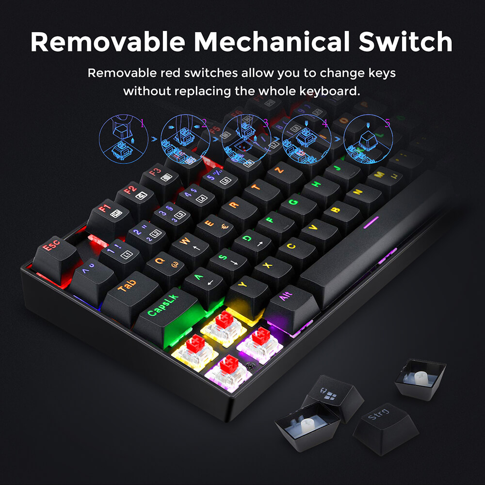 Refurbished Redragon K552 Rainbow Backlight TKL Mechanical Keyboard Compact 88 Keys QWERTZ German Layout Red Switch - Black