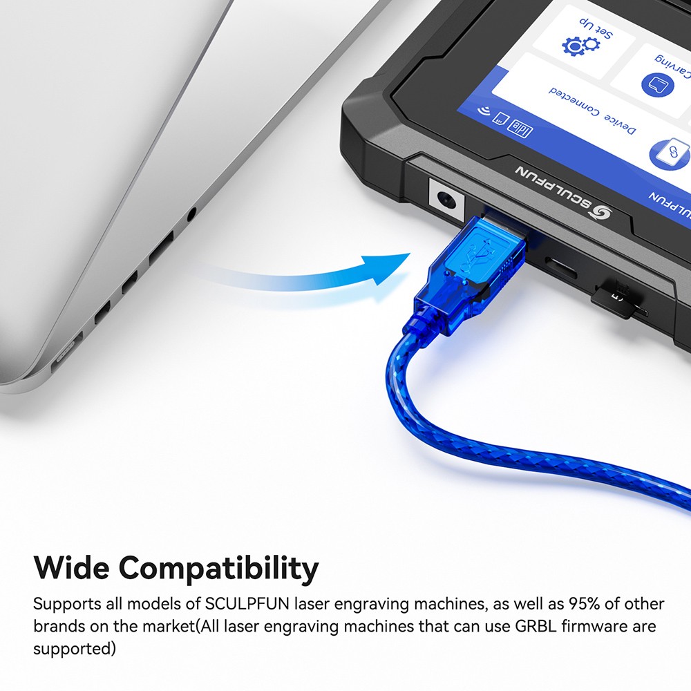 SCULPFUN TS1 3.5-inch Touch Screen, 480x320P, WiFi Connection, with SD Card/ Type-C/ USB/ Power Input Ports, Support English/ German/ French/ Italian/ Spanish/ Polish Languages, for All SCULPFUN, ATOMSTACK S20 PRO/ A5 PRO+/ X70 MAX, IKIER K1 Ultra