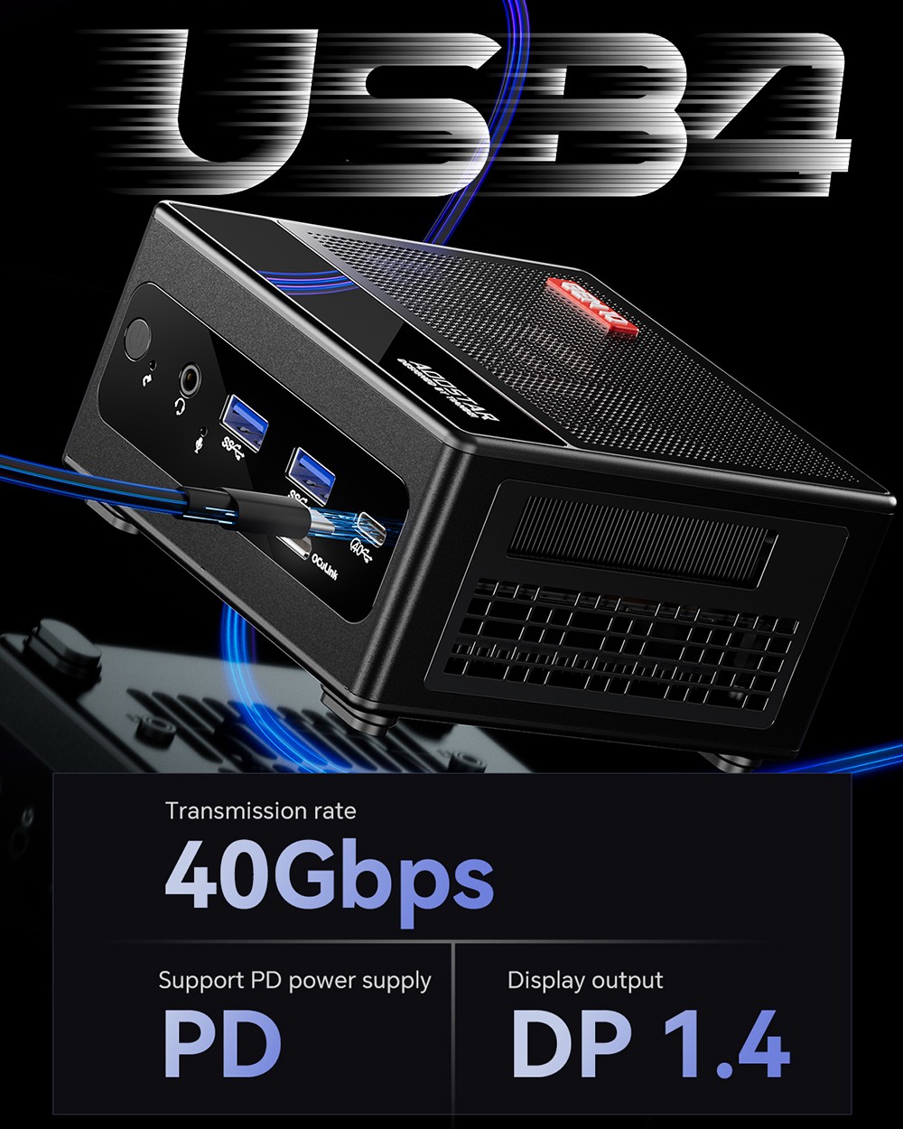 AOOSTAR GEM10 Mini PC, AMD Ryzen 7 6800H 8 jadier až 4,7 GHz, 32 GB LPDDR5 RAM 1 TB PCle 4.0 SSD, 2* HDMI 2.1 (4K) + USB 4 (8K) Trojitý displej, nastaviteľný BIOS, WiFi 6 Bluetooth 5.2, dva porty 2,5G LAN, 2*USB3.2 2*USB2.0 1*Oculink