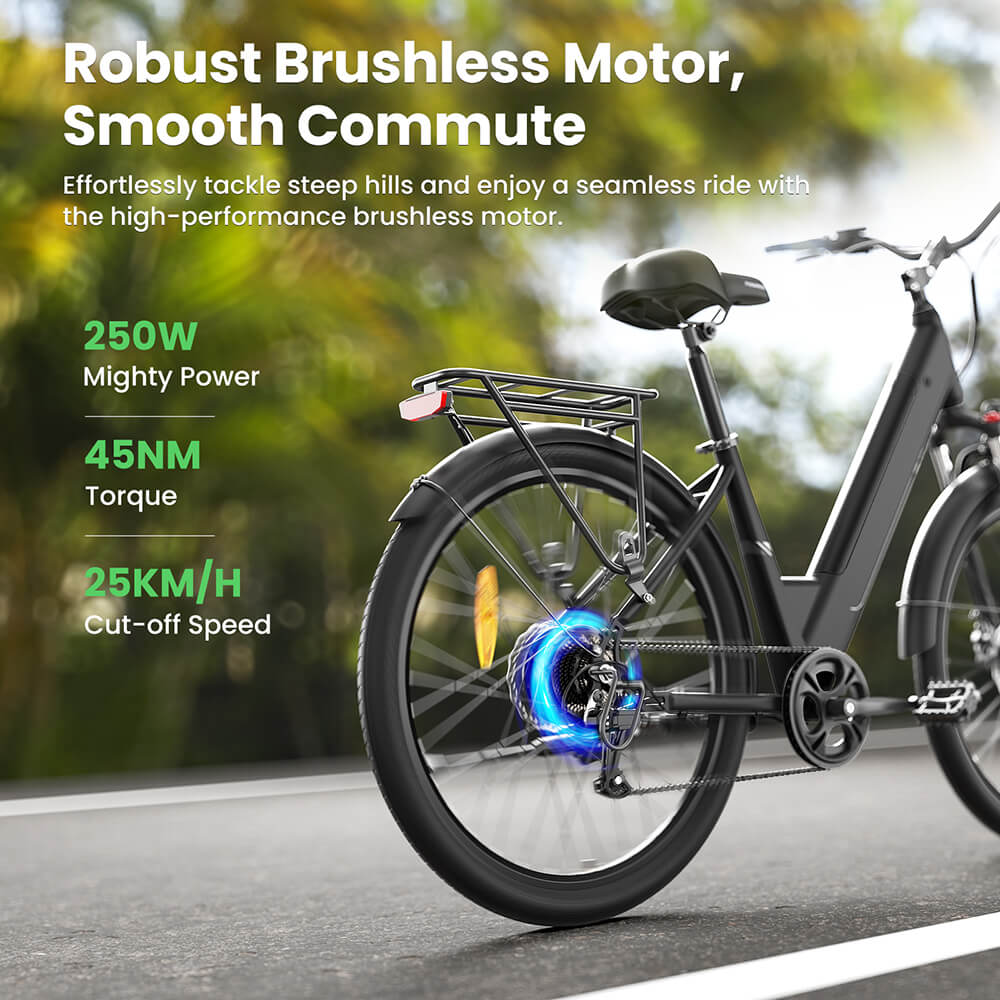 Elektrobicykel Touroll J1 Pro, 250W motor, 36V 15,6Ah batéria, 27,5 palcové pneumatiky, max. rýchlosť 25 km/h, dojazd 100 km, hydraulické kotúčové brzdy, odpruženie s uzamykaním, 7-rýchlostný systém Shimano