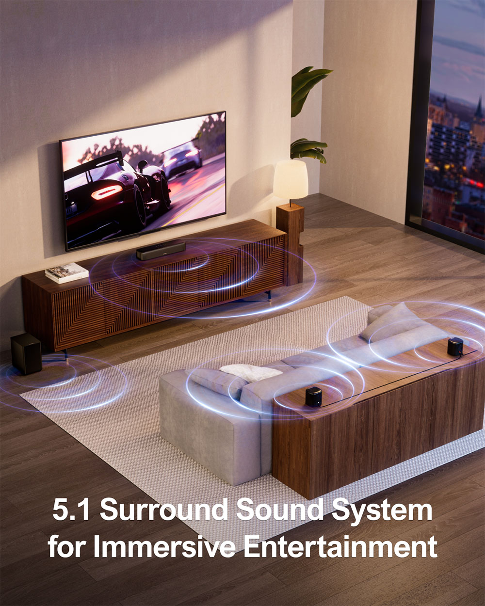 Ultimea Aura A30 5.1 Soundbar + 1 * pár stabilných 310 reproduktorových stojanov, ovládanie aplikácií, 10 pásiem nastavenia ekvalizéra, 121 prednastavených matíc EQ