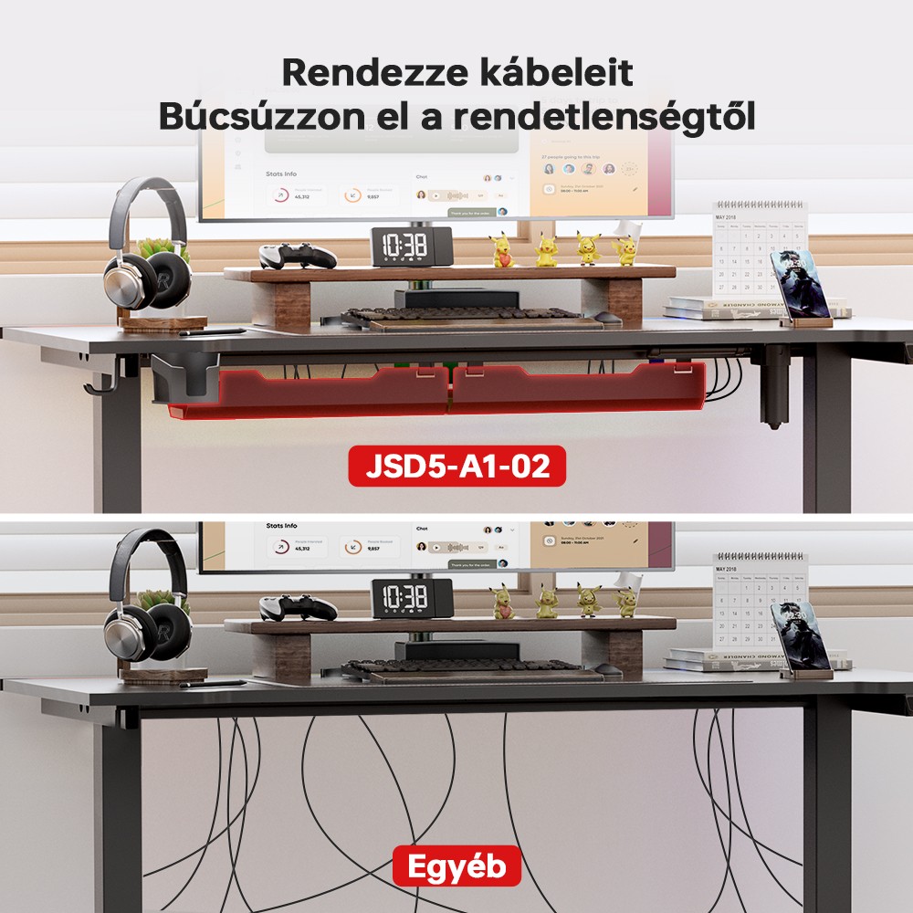 ACGAM JSD5-A1-02 Magass&aacute;gban &Aacute;ll&iacute;that&oacute; Elektromos &Iacute;r&oacute;asztal RGB LED F&eacute;nyszalaggal