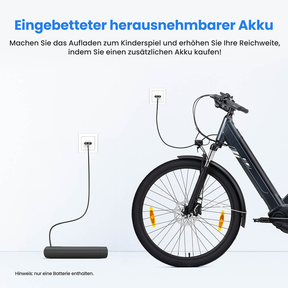 Touroll Urbano 3 Elektrofahrrad, 250-W-Mittelmotor, 36-V-13-Ah-Akku, 27,5-Zoll-Reifen, 25 km/h H&ouml;chstgeschwindigkeit, 120 km Reichweite, hydraulische Scheibenbremse, Federgabel mit Verriegelung
