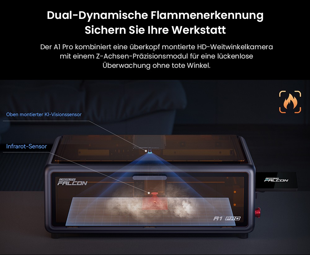 Creality Falcon A1 Pro Lasergravierer/Schneider, 20W Blau & 2W IR, KI-Kamera, 600mm/s Hochgeschwindigkeit, 4,3-Zoll-Touchscreen, 358x268mm, Grau