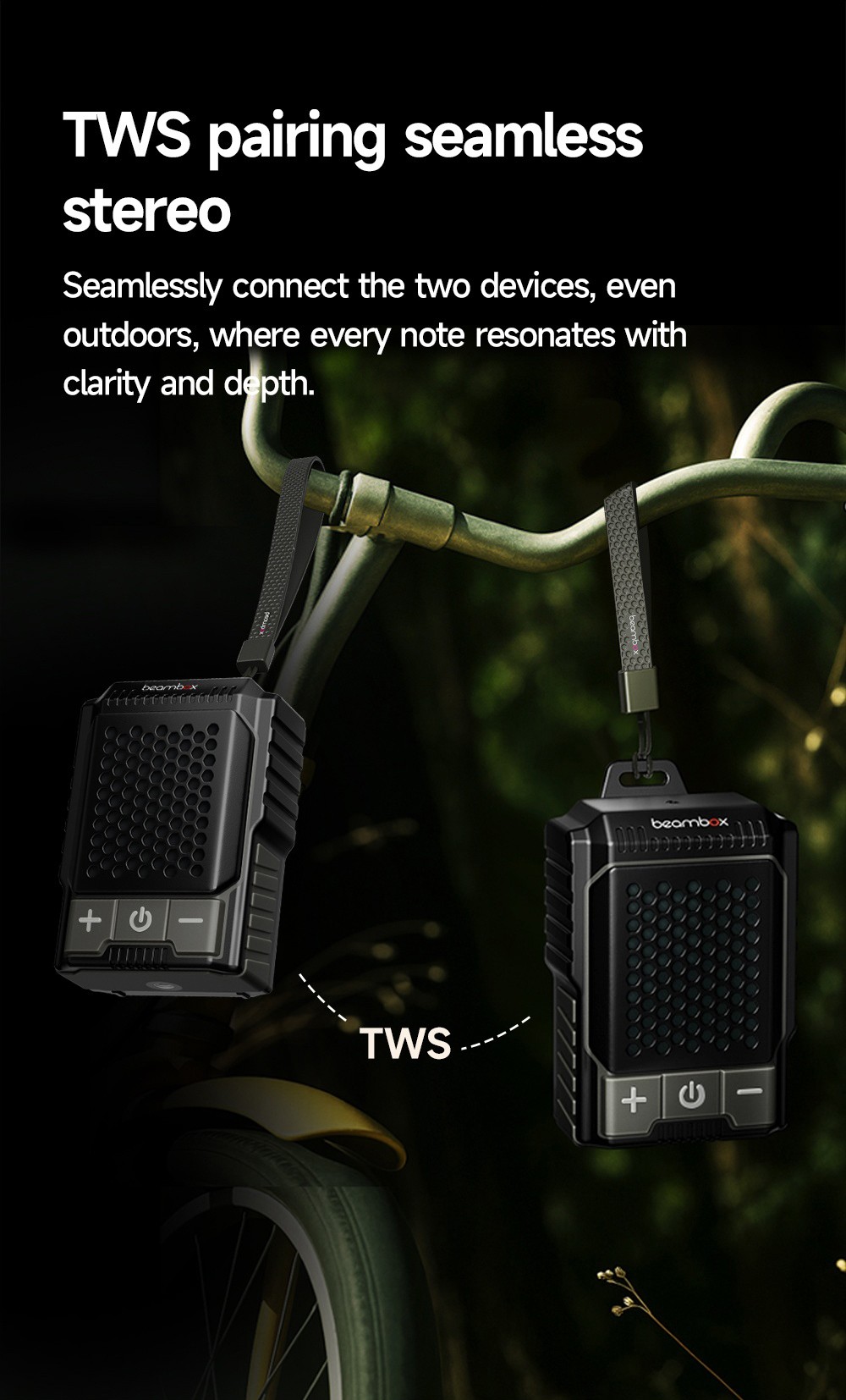 beambox Clip Wave Outdoor Portable Clip-on Speaker, ANC Noise Reduction, IPX5 Waterproof, Bluetooth 5.3, Up to 12 Hours Playtime - Green