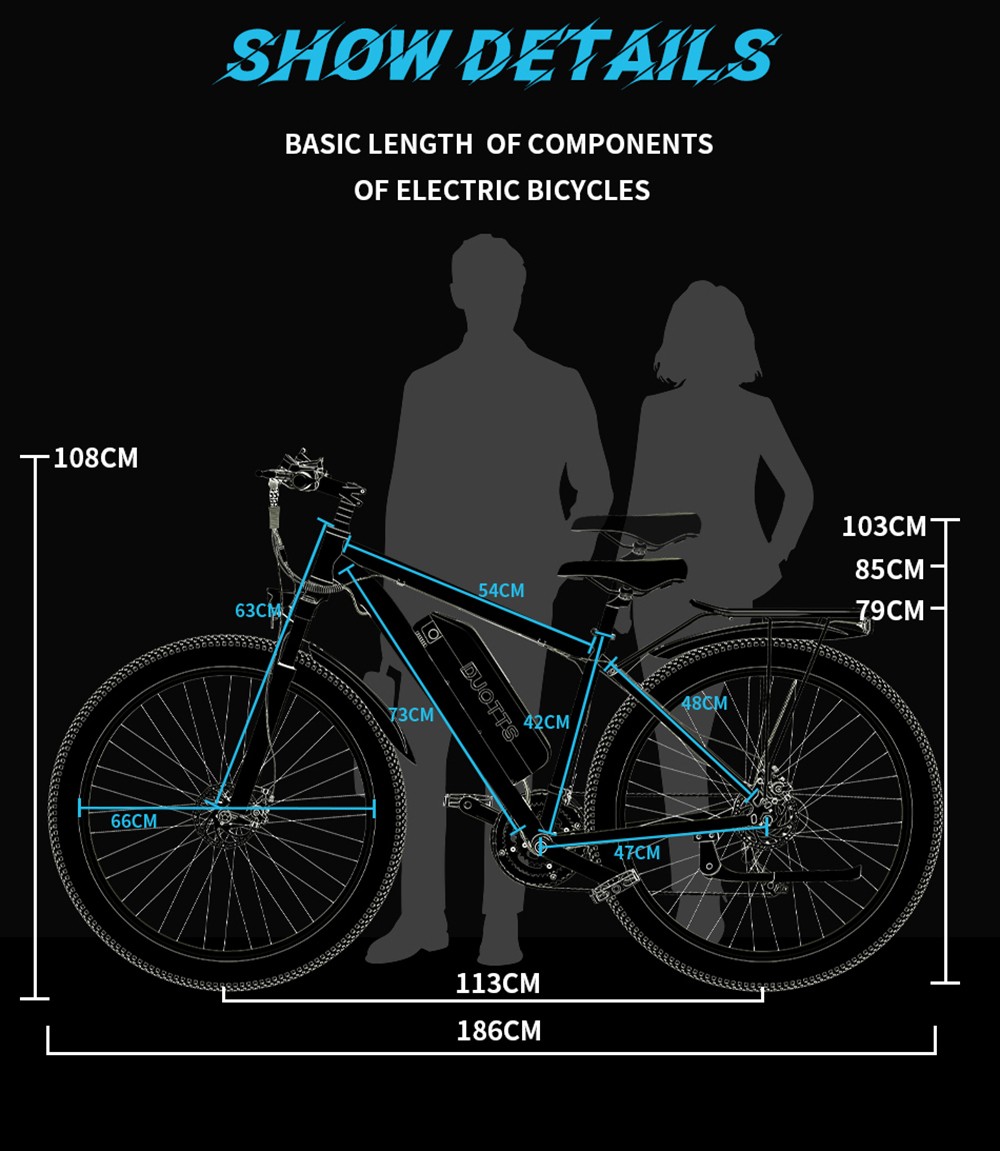 DUOTTS C29 Vélo électrique 750 W VTT double batterie 15 Ah Vitesse maximale 50 km/h Shimano 21 vitesses Smart APP - Noir
