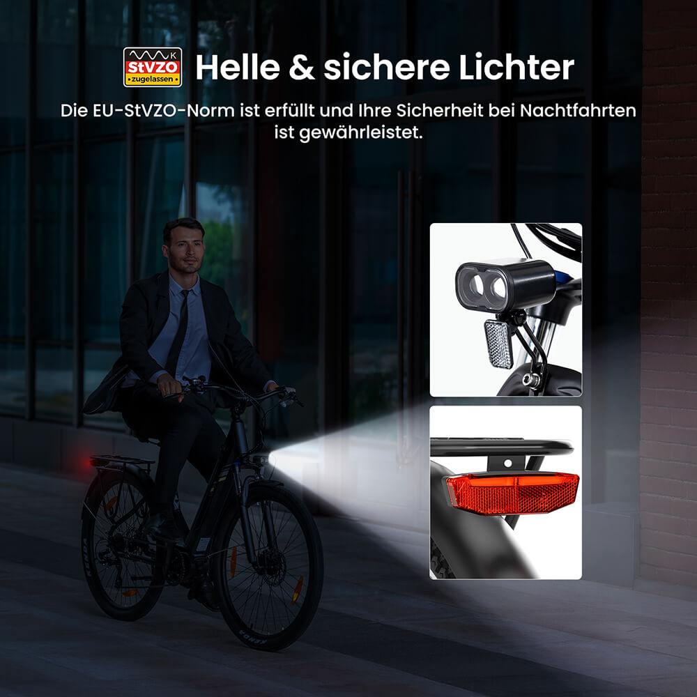 Touroll Urbano 3 Elektrofahrrad, 250-W-Mittelmotor, 36-V-13-Ah-Akku, 27,5-Zoll-Reifen, 25 km/h H&ouml;chstgeschwindigkeit, 120 km Reichweite, hydraulische Scheibenbremse, Federgabel mit Verriegelung