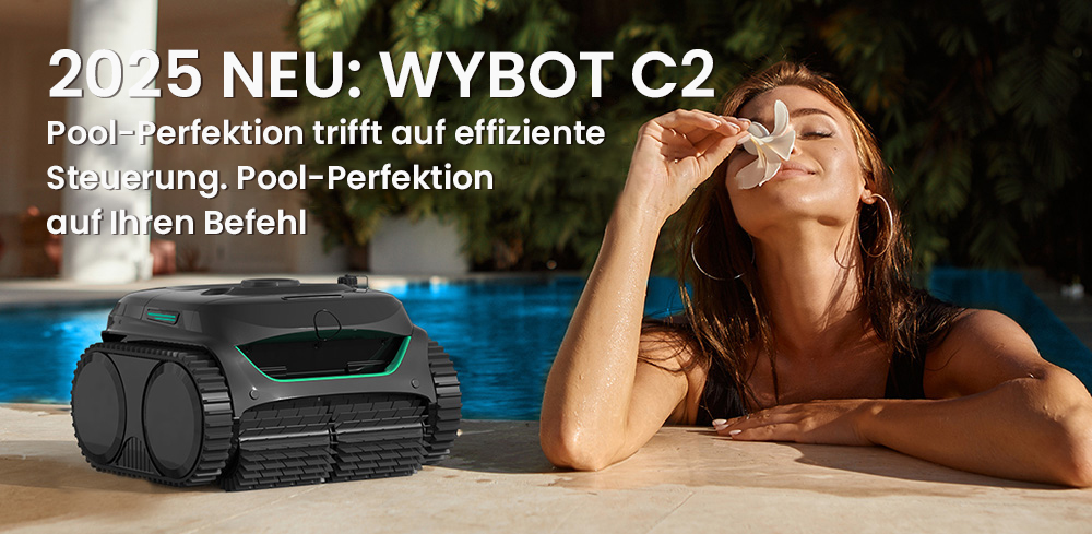 WYBOT C2 Kabelloser Pool-Staubsaugerroboter, Wand- und Wasserlinienreinigung, doppelte Reinigungsfiltration, f&uuml;r eingebaute Pools bis zu 235 m&sup2;, Schwarz/Gr&uuml;n
