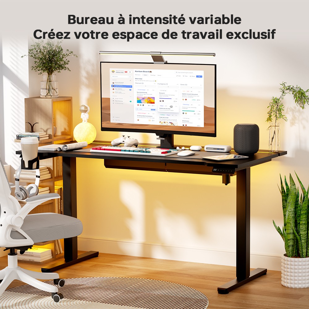 ACGAM JSD5-A1-02 Bureau &eacute;lectrique r&eacute;glable en hauteur avec bande LED RGB