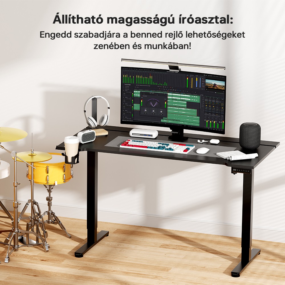 ACGAM JSD5-A1-02 Magass&aacute;gban &Aacute;ll&iacute;that&oacute; Elektromos &Iacute;r&oacute;asztal RGB LED F&eacute;nyszalaggal