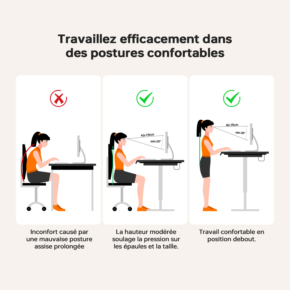 ACGAM JSD5-A1-02 Bureau &eacute;lectrique r&eacute;glable en hauteur avec bande LED RGB