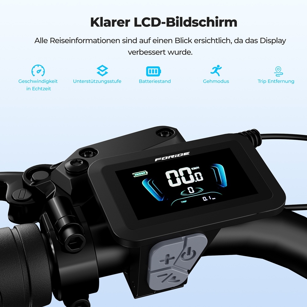 Foride Urbano 2 Elektrofahrrad, 250-W-Mittelmotor, 36-V-13-Ah-Akku, 26-Zoll-Reifen, 25 km/h H&ouml;chstgeschwindigkeit, 100 km Reichweite, hydraulische Scheibenbremse, Federung mit Sperre, Shimano 7-Gang