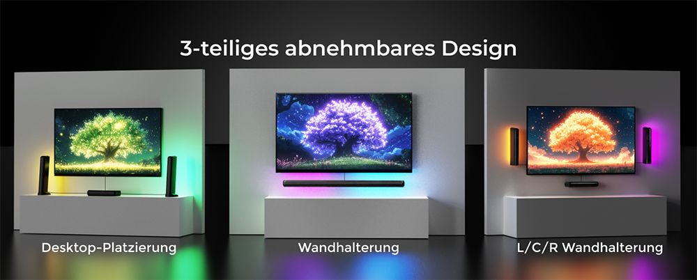 Ultimea Apollo S90 9.1-Kanal-Soundbar, Dolby Atmos, 470 W Spitzenleistung, RGB-Beleuchtung, App-Steuerung, 121 voreingestellte EQ-Matrizen, Bluetooth 5.3, abnehmbares Design