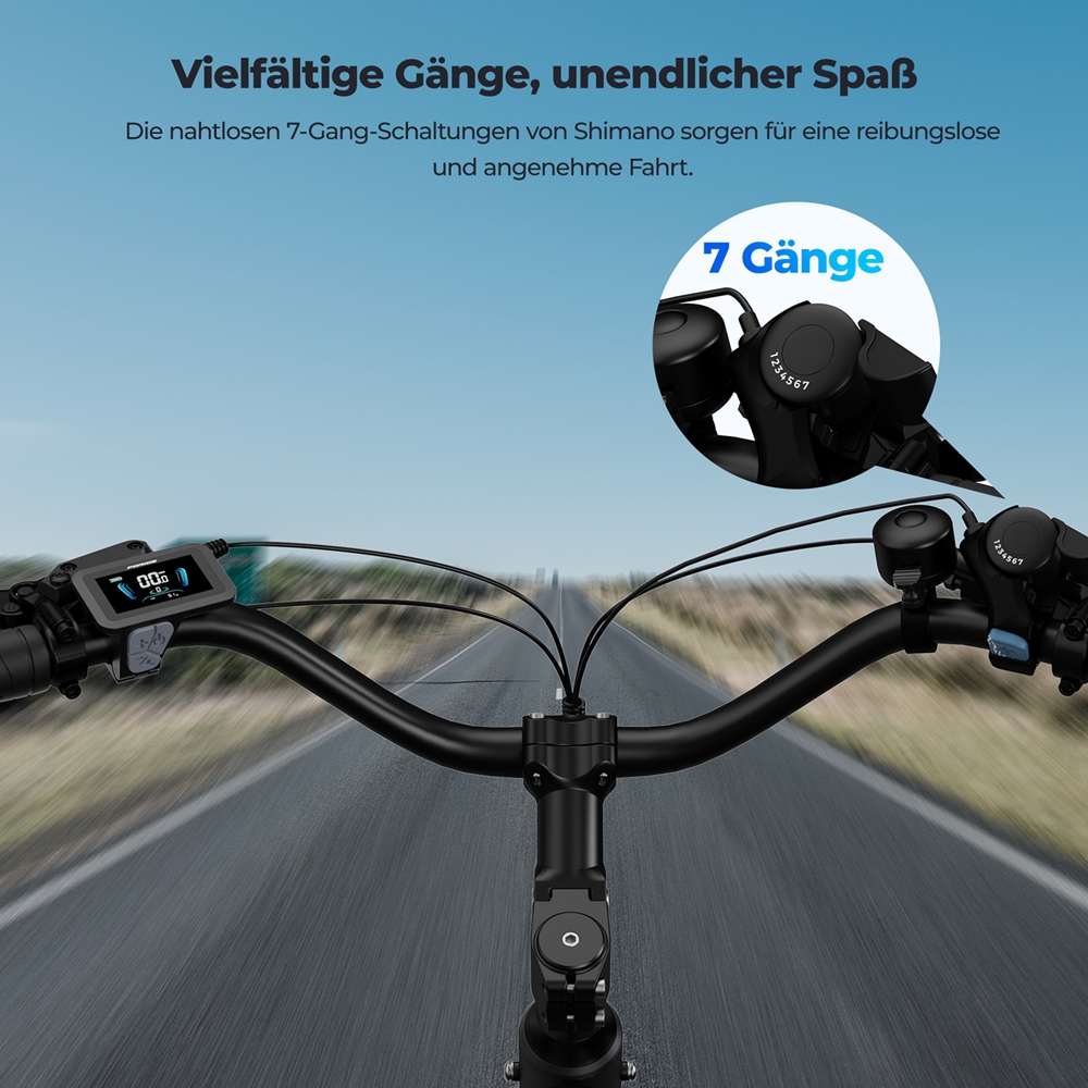 Foride Urbano 2 Elektrofahrrad, 250-W-Mittelmotor, 36-V-13-Ah-Akku, 26-Zoll-Reifen, 25 km/h H&ouml;chstgeschwindigkeit, 100 km Reichweite, hydraulische Scheibenbremse, Federung mit Sperre, Shimano 7-Gang