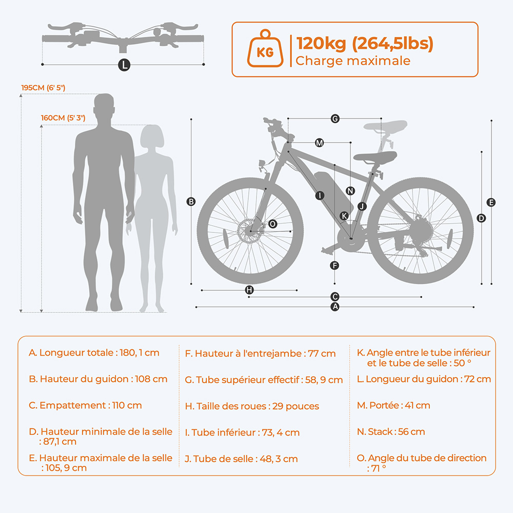 Foride Xtremer 1 Vélo électrique, moteur 250 W, batterie 36 V 13 Ah, pneus 29 pouces, vitesse maximale 25 km/h, autonomie maximale 100 km, freins à disque et freins à main, suspension avec blocage, transmission Shimano 21 vitesses