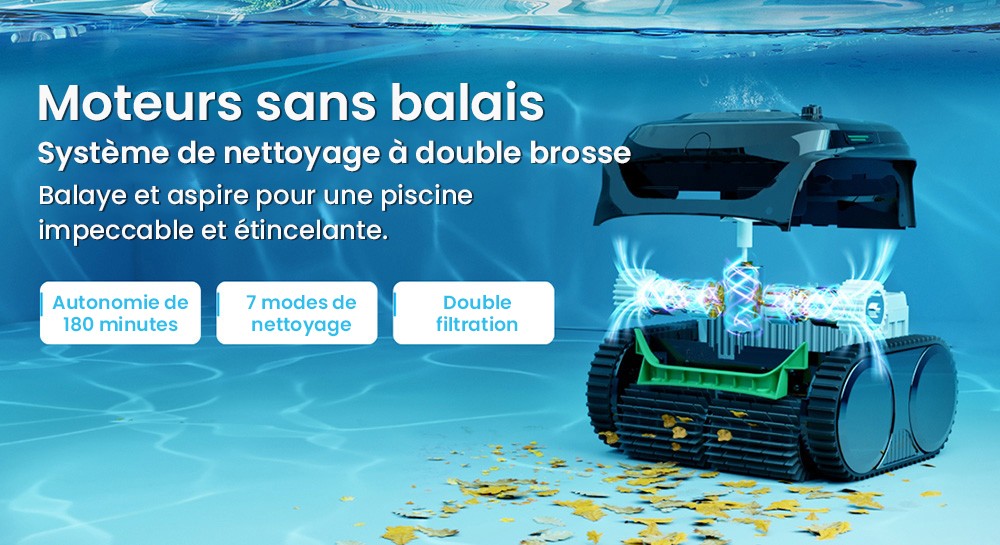 Aspirateur robot de piscine sans fil WYBOT C2, nettoyage des parois et des lignes de flottaison, double filtration de nettoyage, pour piscines creus&eacute;es jusqu'&agrave; 2512 pi2, noir vert