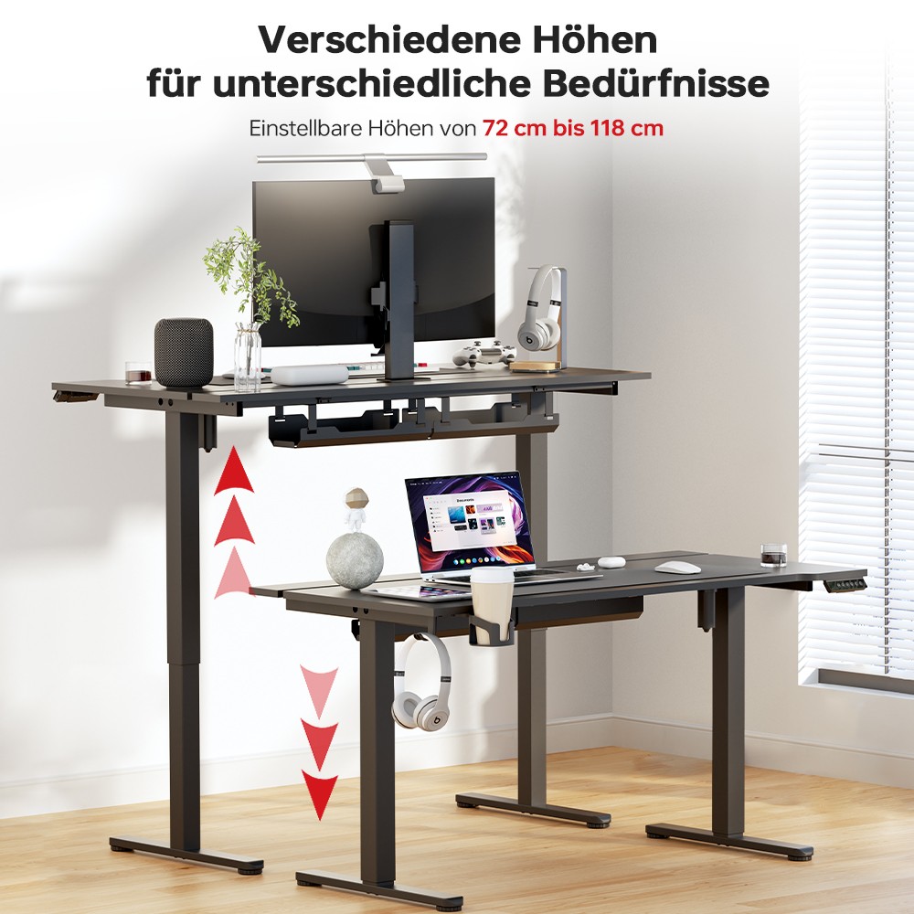 ACGAM JSD5-A1-02 Elektrisch h&ouml;henverstellbarer Schreibtisch mit RGB LED-Streifen