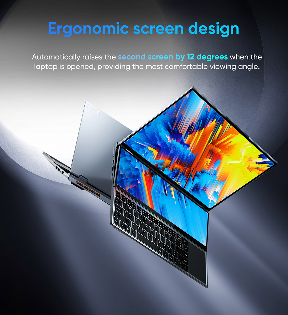 N-one NBook Fly two screens Laptop Intel&reg; Core&trade; i7-10850H 2.7Ghz  16inch 1920*1200 Full-screen  14inch 1920*550 RAM:16GB DDR4  ROM:1TBSSD   1.0MP Camera 11.4V 51Wh  Windows 11pro  USB3.0*3 USB-c *1