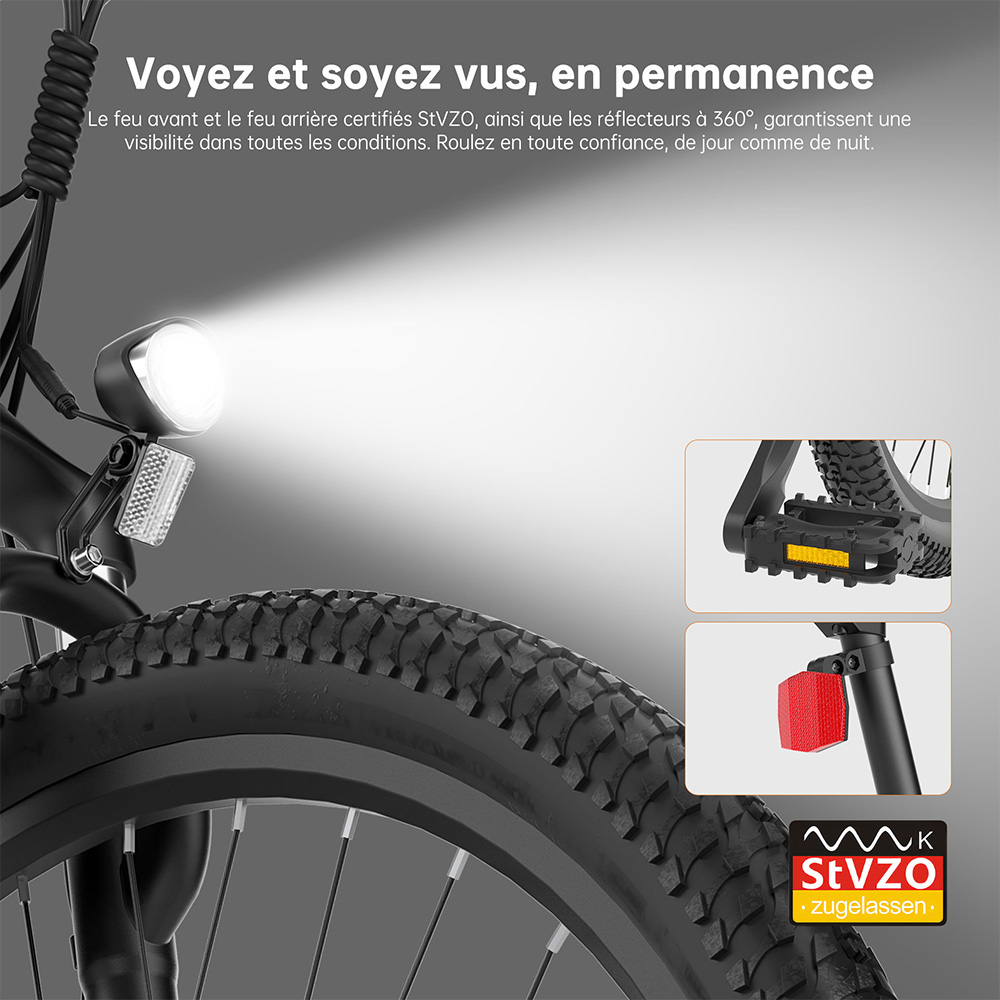 Foride Xtremer 2 V&eacute;lo &eacute;lectrique, moteur 250 W, batterie 36 V 15,6 Ah, pneus 27,5 x 2,35 pouces, vitesse maximale 25 km/h, autonomie maximale 120 km, frein &agrave; disque hydraulique, fourche &agrave; suspension verrouillable, transmission Shimano 24 vitesses