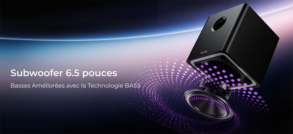 Ultimea Apollo S90 Barre de son 9.1 canaux, Dolby Atmos, puissance de crête de 470 W, éclairage RVB, contrôle par application, 121 matrices d'égalisation prédéfinies, Bluetooth 5.3, design détachable