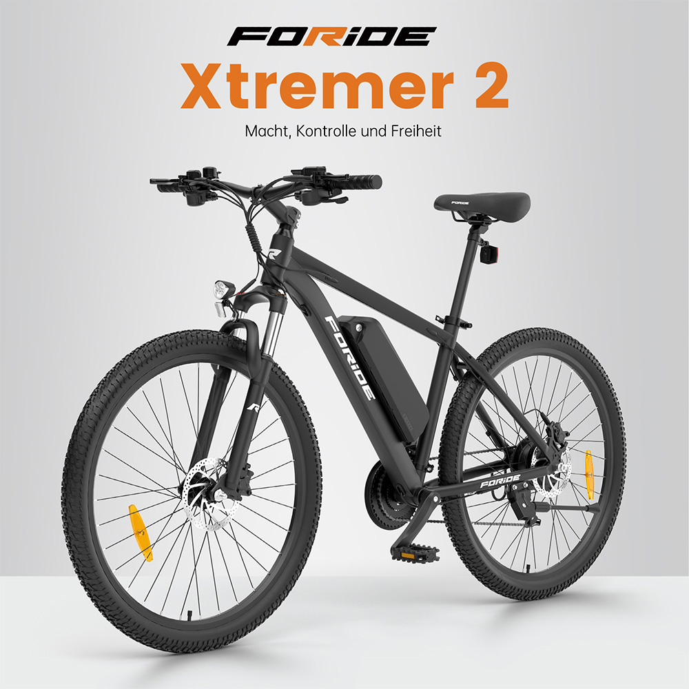 Foride Xtremer 2 Elektrofahrrad, 250W Motor, 36V 15,6Ah Akku, 29 x 2,35 Zoll Reifen, 25 km/h H&ouml;chstgeschwindigkeit, 120 km maximale Reichweite, hydraulische Scheibenbremse, feststellbare Federgabel, Shimano 24-Gang-Getriebe