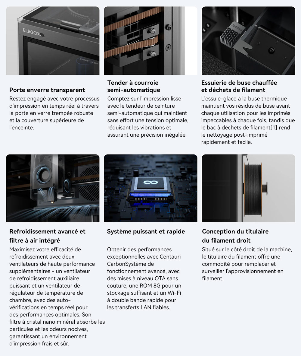 Elegoo Centauri Carbon Imprimante 3D, CoreXY 500mm/s, Busse 320&deg;C, Compatible Carbon/PLA/ABS, Nivelage Auto, 256*256*256mm