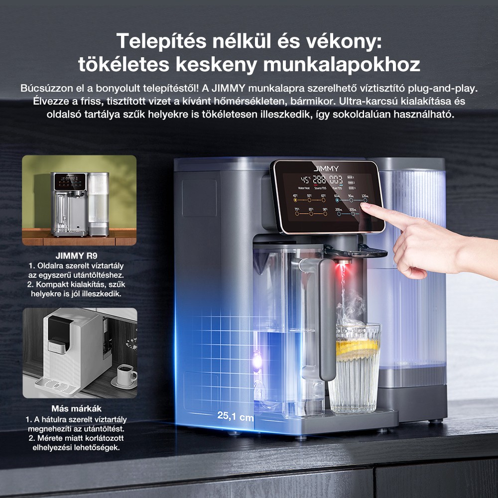 JIMMY R9 Asztali Reverz Ozm&oacute;zis V&iacute;zszűrő, 7 Fokozat + UV + &Aacute;sv&aacute;nyoz&aacute;s, 3s Melegv&iacute;z, 7 Hőfok, 3:1 Ar&aacute;ny, Sz&uuml;rke