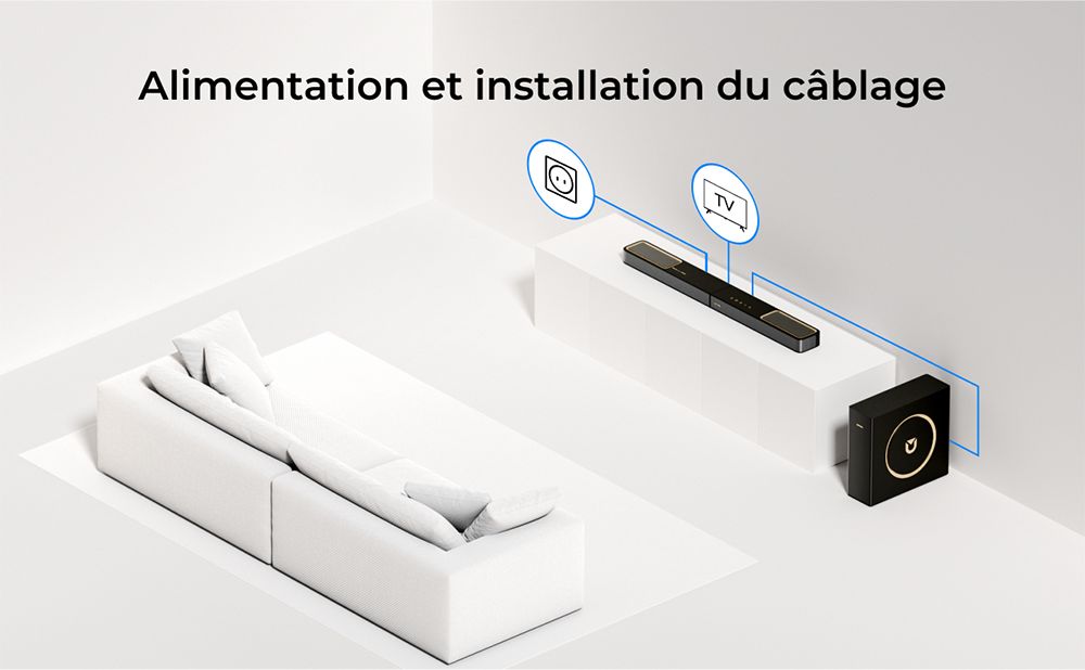 Ultimea Skywave F30 3.1.2 Barre de son, Dolby Atmos, contr&ocirc;le par application, puissance de cr&ecirc;te de 300 W, fonction CEC, Bluetooth 5.4, &eacute;galiseur graphique 10 bandes, 121 matrices d'&eacute;galisation pr&eacute;d&eacute;finies