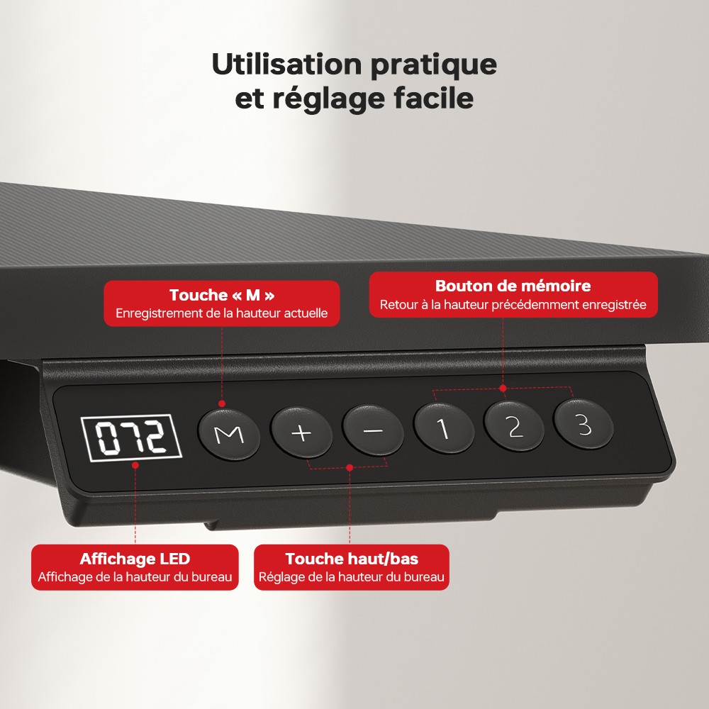 ACGAM JSD5-A1-02 Bureau &eacute;lectrique r&eacute;glable en hauteur avec bande LED RGB