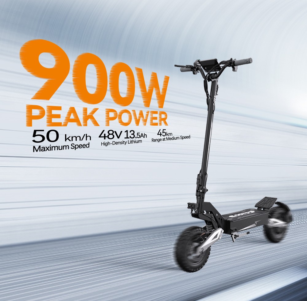 OOTD T10 Trottinette électrique, moteur 500 W, batterie 48 V 13,5 Ah, pneus 11 pouces, vitesse maximale 50 km/h, autonomie 45 km, freins à disque avant et arrière, amortisseurs à ressort avant et arrière