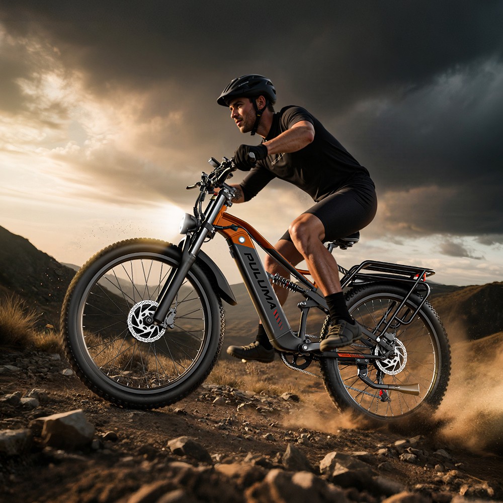 PULUMA PE86 Pro Vélo électrique, moteur 500 W x 2, batterie 48 V 20 Ah, pneus 26 pouces, vitesse maximale 40 km/h, autonomie 150 km, freins hydrauliques, suspension à ressorts à huile, Shimano 7 vitesses, écran LCD, capteur de couple