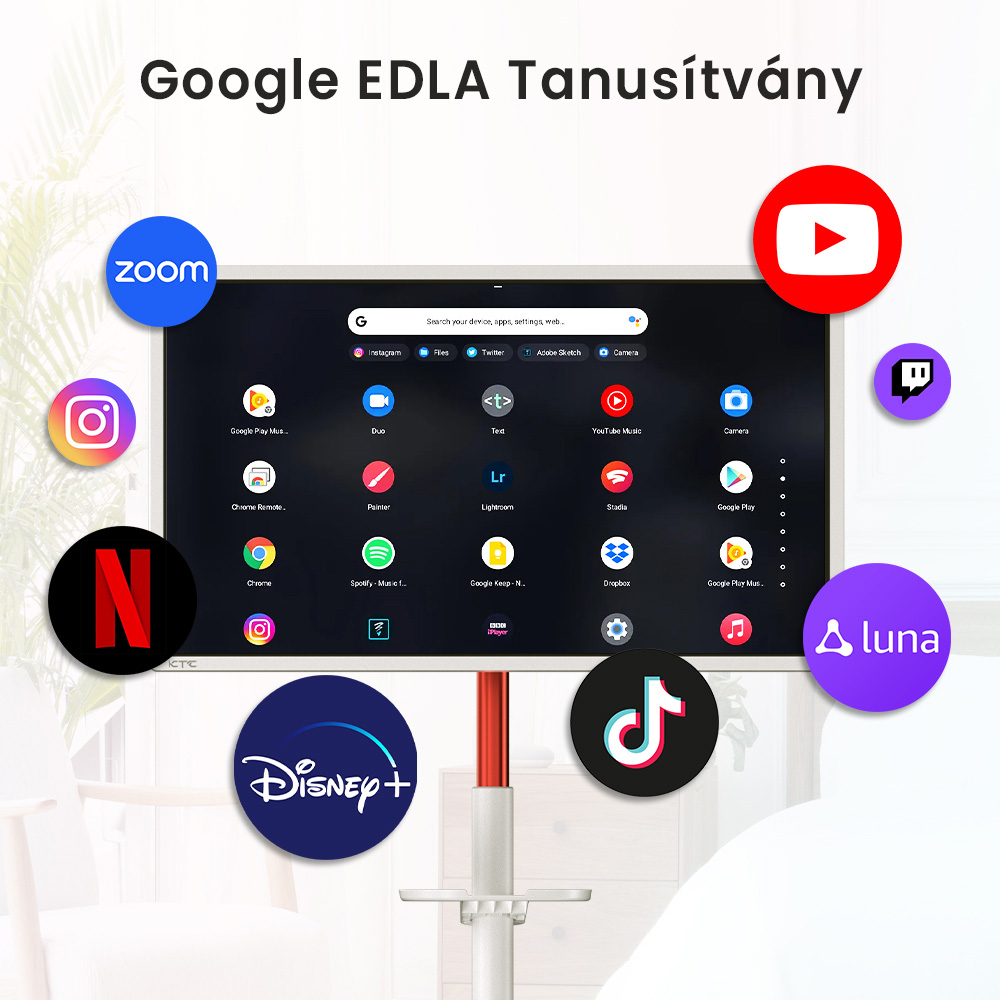KTC A32Q7 Pro Mobil Monitor, 32'' 4K &Eacute;rintők&eacute;pernyő, WiFi6, Android 13, RK3588S 8 Core, Google EDLA Tan&uacute;s&iacute;tv&aacute;ny, 9500mAh Akkumul&aacute;tor, 8GB RAM 128GB ROM, &Aacute;ll&iacute;that&oacute; Dől&eacute;ssz&ouml;gek, 1*HDMI 2.0, 1*USB 3.0, 1*USB 2.0