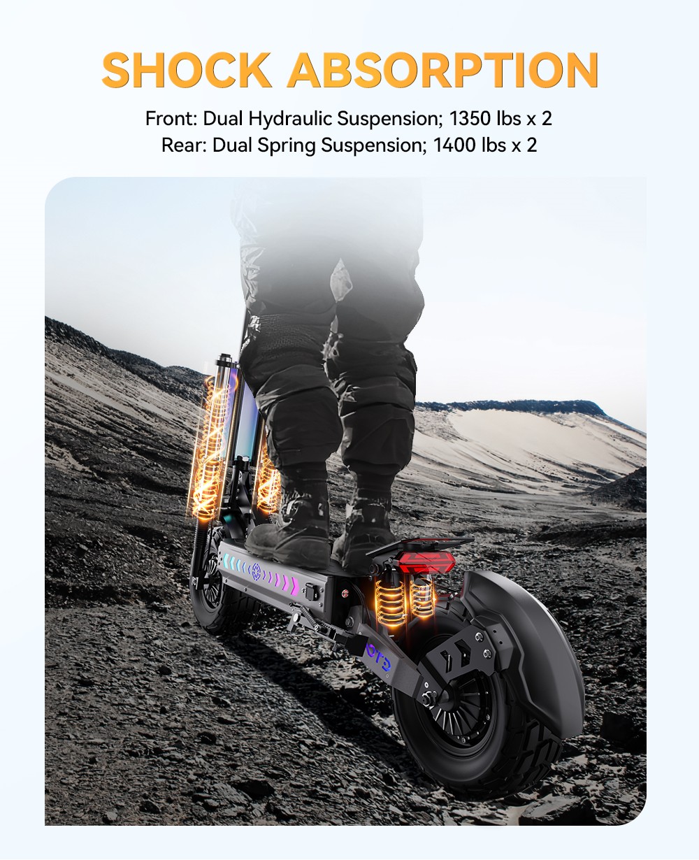 OOTD T90 Electric Scooter, 2100W*2 Motor, 60V 31.2Ah Battery, 13 inch Tires, 85km/h Max Speed, 100km Range, Hydraulic Disc Brakes, Front Dual Hydraulic Suspension & Rear Dual Spring Suspension