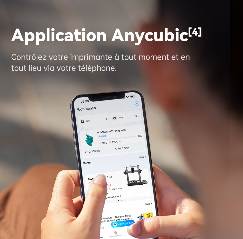 Imprimante 3D Anycubic Kobra 3 V2 Combo, ACE Pro Multicolore, cam&eacute;ra 720p, vitesse 600 mm/s, nivellement automatique, s&eacute;chage du filament, 255 x 255 x 260 mm