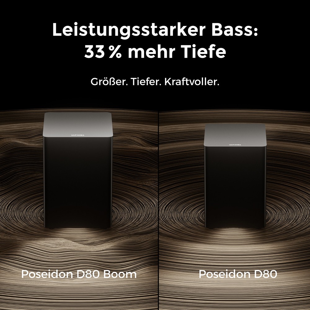 Ultimea Poseidon D80 Boom 7.1 Soundbar-Subwoofer-Lautsprecher-Kit, Dolby Atmos, 500 W Spitzenleistung, APP-Steuerung, 10-Band-Equalizer-Einstellungen, 121 voreingestellte EQ-Matrizen, Bluetooth 5.3