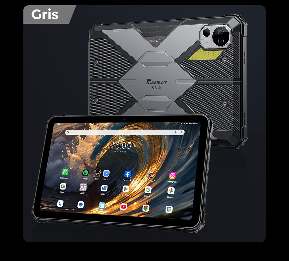 FOSSiBOT DT3 5G Tablette robuste, Android 15, &eacute;cran 10,4 pouces, 12 Go de RAM, 256 Go de ROM, Wi-Fi 6, batterie 21 560 mAh, charge rapide 66 W, appareil photo 64 Mpx + 32 Mpx, d&eacute;verrouillage par empreinte digitale et reconnaissance faciale - Bleu