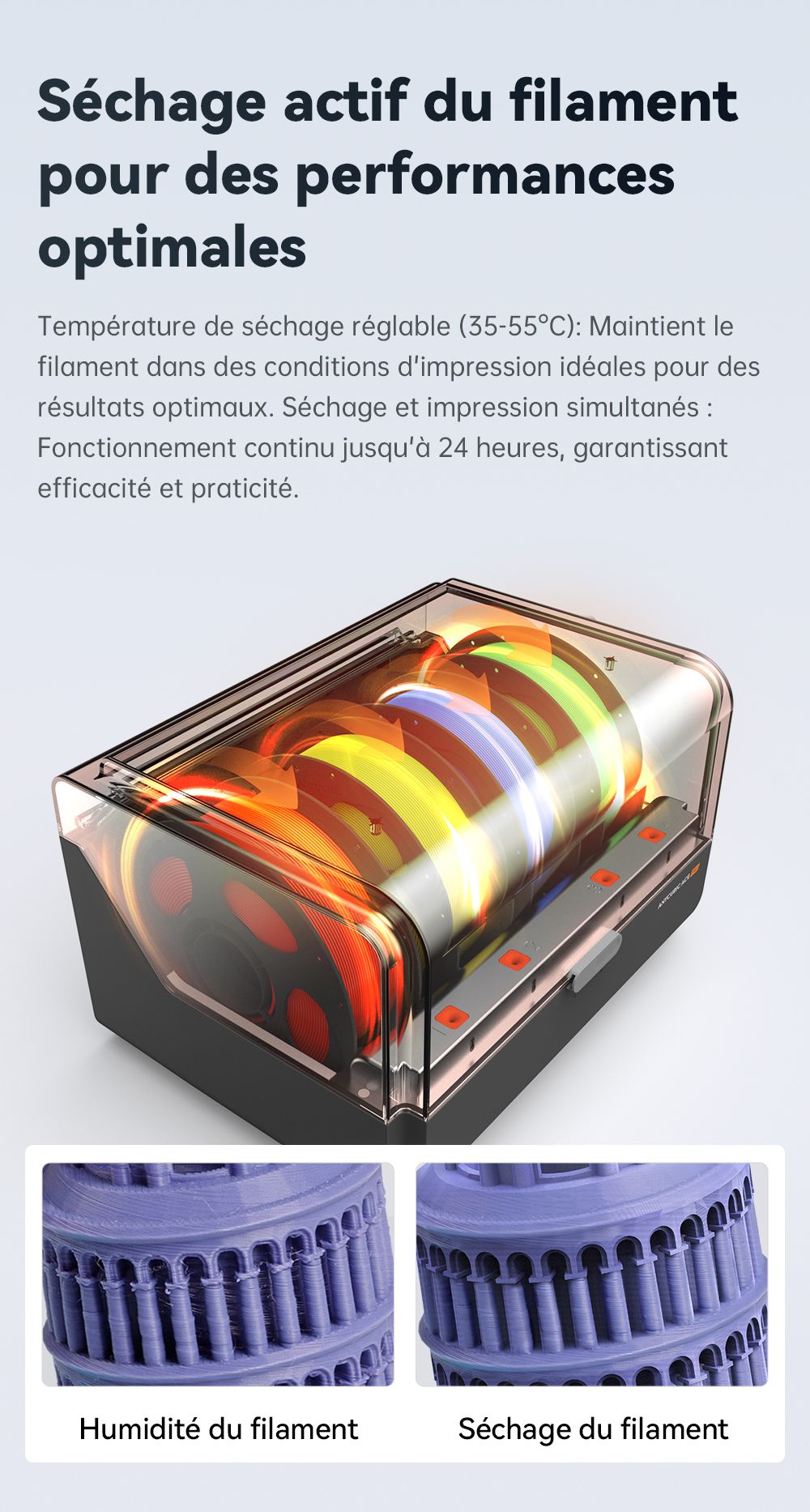 Imprimante 3D Anycubic Kobra 3 V2 Combo, ACE Pro Multicolore, cam&eacute;ra 720p, vitesse 600 mm/s, nivellement automatique, s&eacute;chage du filament, 255 x 255 x 260 mm