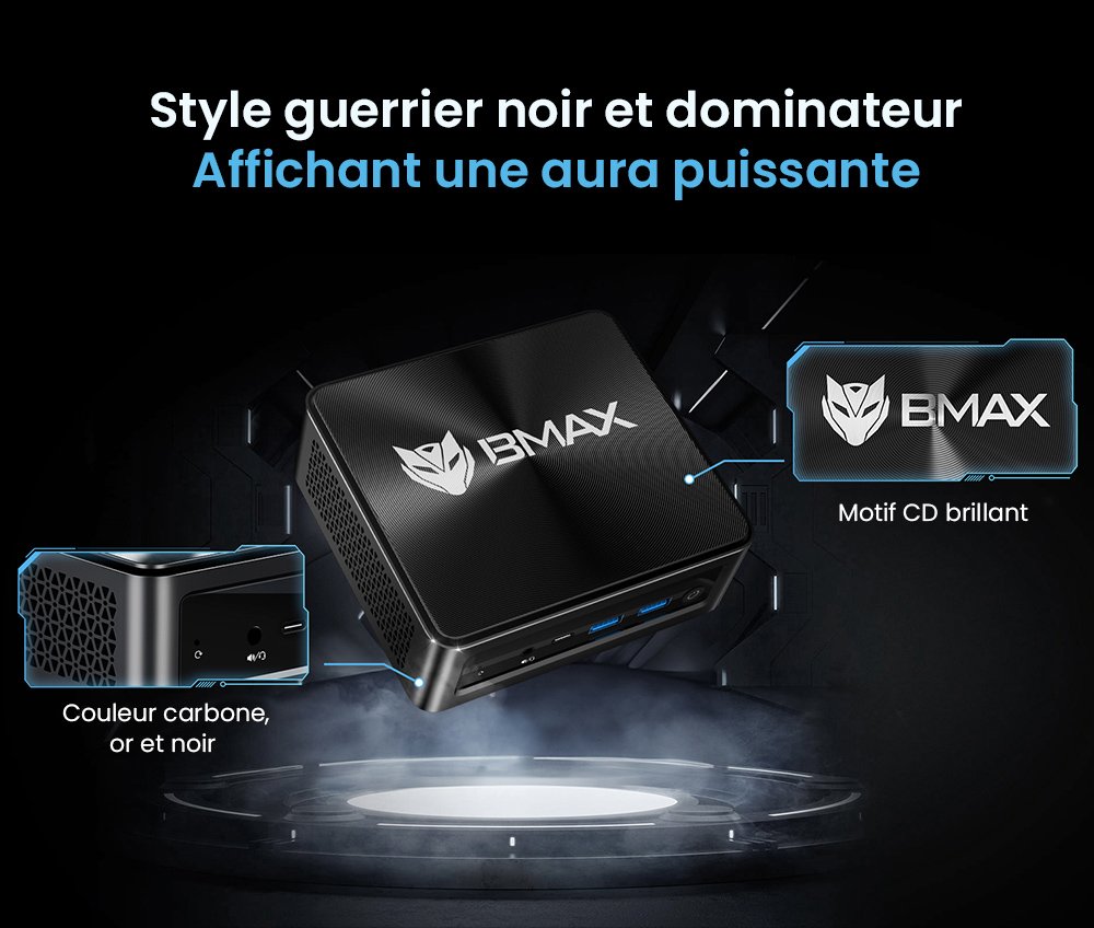 BMAX B9 Power Mini PC, Intel Core i9-12900H 14 c&oelig;urs Max 5,0 GHz, 32 Go de RAM 1 To SSD, DP+HDMI+Type-C Triple &eacute;cran 4K, prise en charge HDR dynamique, WiFi 6 Bluetooth 5.2, 2*USB 3.2 2*USB 2.0 1*RJ45 1*prise casque 3,5 mm